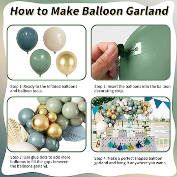 Dusty Green Blue Beige Gold Balloon Garland Kit, 107 PCS