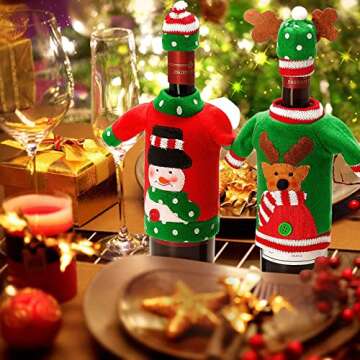 Boao 6 Sets Christmas Wine Bottle Cover and Hats Decoration Handmade Ugly Sweater Knit Wine Bottle D...