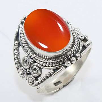 Elegant 925 Sterling Silver Ring with Red Onyx Gemstone