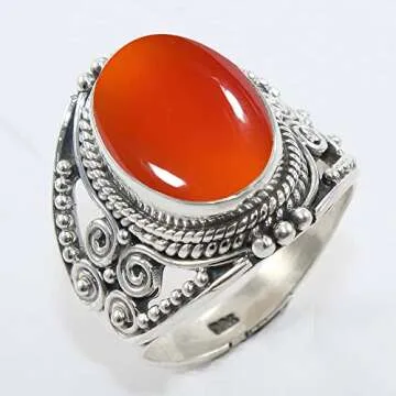 Elegant 925 Sterling Silver Ring with Red Onyx Gemstone