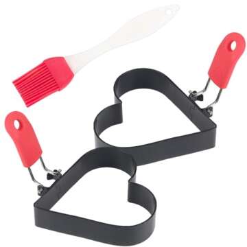 3.5 Inch Egg Ring with Foldable Handle, Stainless Steel Heart Shaped Egg Rings for Frying Eggs, Engl...