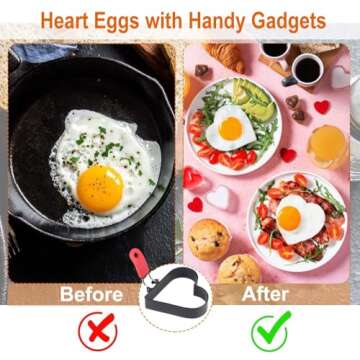 3.5 Inch Egg Ring with Foldable Handle, Stainless Steel Heart Shaped Egg Rings for Frying Eggs, English Muffins, Cooking Breakfast Sandwich Burger, 2 Pack
