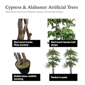 Cypress & Alabaster Handmade 6.5ft 3-Tier Italian Black Olive Leaf Artificial Tree with Ethically Sourced Real Wood Trunks, Hypoallergenic, 6.5-Foot, Green