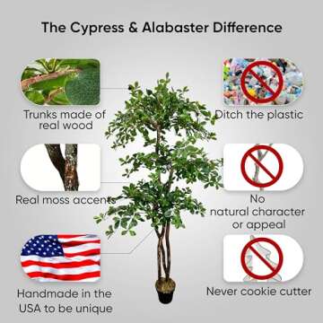 Cypress & Alabaster Handmade 6.5ft 3-Tier Italian Black Olive Leaf Artificial Tree with Ethically Sourced Real Wood Trunks, Hypoallergenic, 6.5-Foot, Green