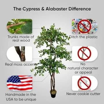 Cypress & Alabaster Handmade 6.5ft 3-Tier Italian Black Olive Leaf Artificial Tree with Ethically Sourced Real Wood Trunks, Hypoallergenic, 6.5-Foot, Green