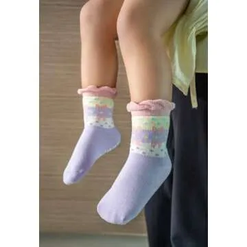 RATIVE Non Skid Anti Slip Cotton Dress Crew Socks With Grips For Baby Infant Toddler Kids Girls (6-12 Months, RG-820821)