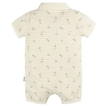 Gerber Baby Boys Cotton Polo Romper, Palm Tree Stripe, 12 Months