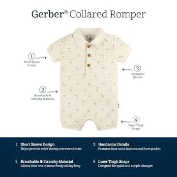 Gerber Baby Boys Cotton Polo Romper, Palm Tree Stripe, 12 Months