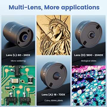 JOYALENS JL246MS 3 Lens 7'' LCD HDMI Digital Microscope 2000x, 24MP Soldering Microscope Pro Metal S...