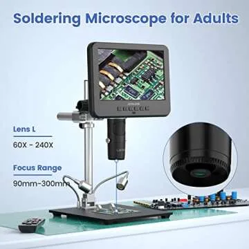 JOYALENS JL246MS 3 Lens 7'' LCD HDMI Digital Microscope 2000x, 24MP Soldering Microscope Pro Metal Stand for Vertical Horizontal Adjust, Coin Microscope, Biological Microscope, PC Support, 32G Card