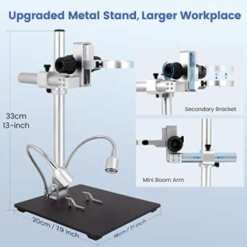 JOYALENS JL246MS 3 Lens 7'' LCD HDMI Digital Microscope 2000x, 24MP Soldering Microscope Pro Metal Stand for Vertical Horizontal Adjust, Coin Microscope, Biological Microscope, PC Support, 32G Card