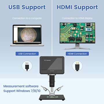 JOYALENS JL246MS 3 Lens 7'' LCD HDMI Digital Microscope 2000x, 24MP Soldering Microscope Pro Metal Stand for Vertical Horizontal Adjust, Coin Microscope, Biological Microscope, PC Support, 32G Card