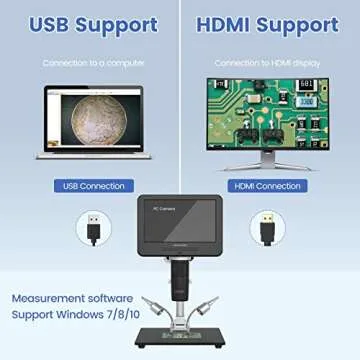 JOYALENS JL246MS 3 Lens 7'' LCD HDMI Digital Microscope 2000x, 24MP Soldering Microscope Pro Metal Stand for Vertical Horizontal Adjust, Coin Microscope, Biological Microscope, PC Support, 32G Card
