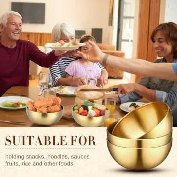 Nuogo 6 Pack Gold Mixing Bowls Stainless Steel Bowls for Cereal Rice Noddle Snack Facial Fruit Cereal Snack Appetizer Cooking Baking Serving(7.9 Inches)