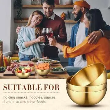 Nuogo 6 Pack Gold Mixing Bowls Stainless Steel Bowls for Cereal Rice Noddle Snack Facial Fruit Cereal Snack Appetizer Cooking Baking Serving(7.9 Inches)