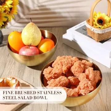 Nuogo 6 Pack Gold Mixing Bowls Stainless Steel Bowls for Cereal Rice Noddle Snack Facial Fruit Cereal Snack Appetizer Cooking Baking Serving(7.9 Inches)