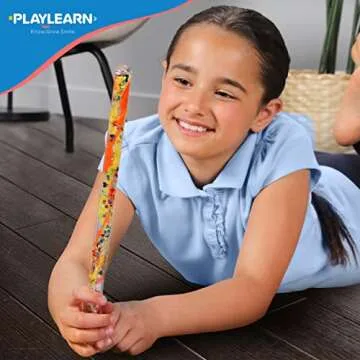 Playlearn 12.5” Spiral Glitter Wand - 1 Random Color - Wide Diameter - Sensory Wands for Kids - Glitter Tube Wonder Wand - Calming Toys