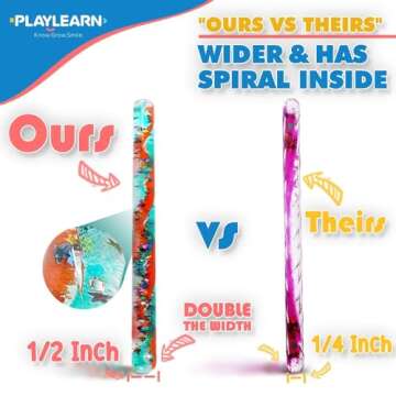 Playlearn 12.5” Spiral Glitter Wand - 1 Random Color - Wide Diameter - Sensory Wands for Kids - Glitter Tube Wonder Wand - Calming Toys