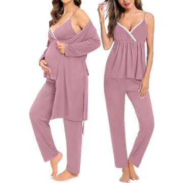 SWOMOG Maternity Nursing Robe Set 3 Piece Breastfeeding Pajamas 3 in 1 Labor Delivery Sleevless Tops...
