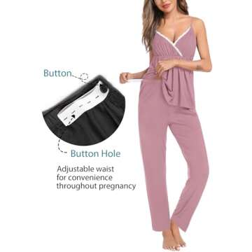 SWOMOG Maternity Nursing Robe Set 3 Piece Breastfeeding Pajamas 3 in 1 Labor Delivery Sleevless Tops&Long Pants Pregnancy Pjs