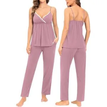 SWOMOG Maternity Nursing Robe Set 3 Piece Breastfeeding Pajamas 3 in 1 Labor Delivery Sleevless Tops&Long Pants Pregnancy Pjs