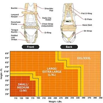 AFP Fall Protection Full-Body Premium American Flag Safety Harness, Vented & Padded Shoulder, Legs & Back, 8” Thick Back Support Belt, Aluminum D-Rings, Tongue Buckle, Quick Release (OSHA/ANSI PPE)