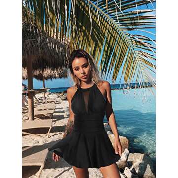 ISummer Women One Piece Skirt Swimsuit Tummy Control Swim Dress Swimwear Slimming Bathing Suit Swimdress