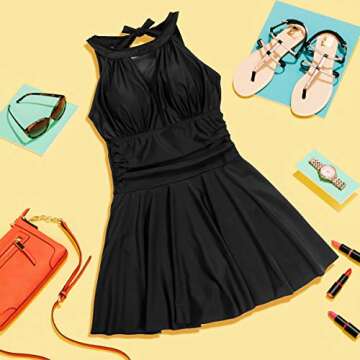 ISummer Women One Piece Skirt Swimsuit Tummy Control Swim Dress Swimwear Slimming Bathing Suit Swimdress