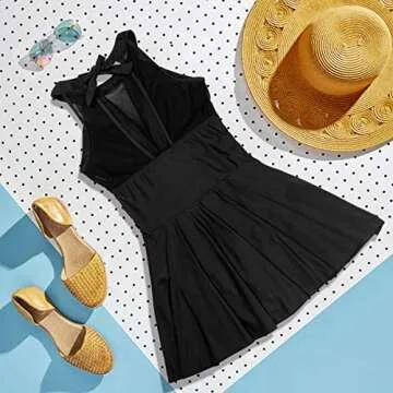 ISummer Women One Piece Skirt Swimsuit Tummy Control Swim Dress Swimwear Slimming Bathing Suit Swimdress