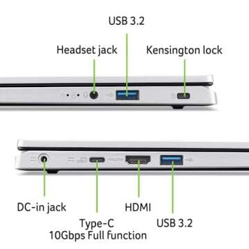 Acer Aspire 3 A314-36P-35UU Slim Laptop | 14.0" Full HD IPS Display | Intel Core i3-N305 Processor | Intel UHD Graphics | 8GB LPDDR5 | 128GB NVMe SSD | Wi-Fi 6 | Windows 11 Home in S Mode,Silver