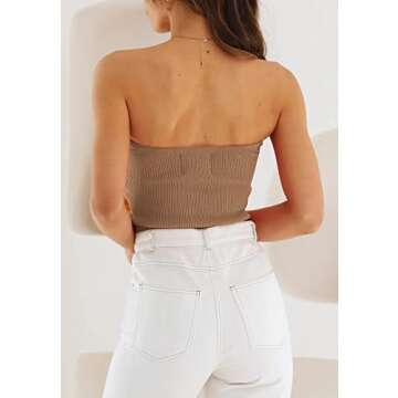EFAN Womens Tube Tops Summer Crop Sweater Twist Knot Front Knit Bandeau Strapless Ribbed Sleeveless Y2K Corset Khaki L