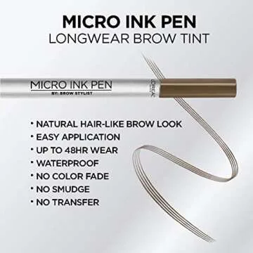 L’Oréal Paris Micro Ink Pen by Brow Stylist, Longwear Brow Tint, Hair-Like Effect, Up to 48HR Wear, Precision Comb Tip, Brunette, 0.033 fl; oz.