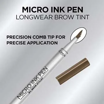 L’Oréal Paris Micro Ink Pen by Brow Stylist, Longwear Brow Tint, Hair-Like Effect, Up to 48HR Wear, Precision Comb Tip, Brunette, 0.033 fl; oz.