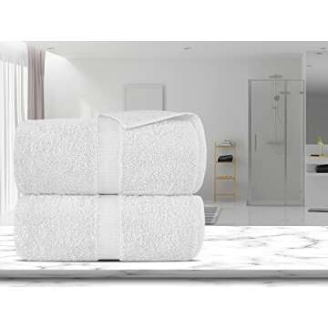 Towel Bazaar Premium Cotton Super Soft and Absorbent Turkish Towels (2-Piece Bath Sheet Towel, White)