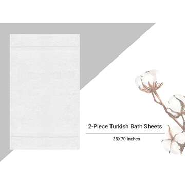 Towel Bazaar Premium Cotton Super Soft and Absorbent Turkish Towels (2-Piece Bath Sheet Towel, White)
