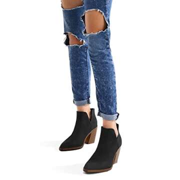 mysoft Women's Ankle Boots Slip on Cutout Pointed Toe Chunky Stacked Mid Heel Booties A18-22D-WLAX0405-8M