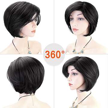 Kalyss Black Short Bob Yaki Wig for Women - Heat Resistant