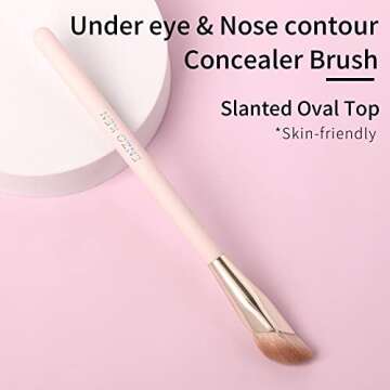 ENZO KEN Angled Concealer Brush Under Eye, Concealer Brush, Nose Contour Brush, Small Concealer Brushes for Makeup, Under Eye Makeup Brush, Under Eye Brush, Concealer Makeup Brush - Pink and Gold, 11M
