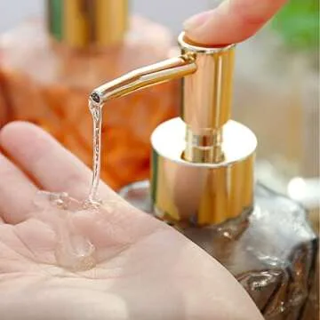 Glass Soap Dispenser,Crystal Refillable Wash Hand Liquid Clear Glass Bottle with Pump for Essential Oils, Lotions, Liquid Soaps,Dish Detergent (12 OZ Pink)