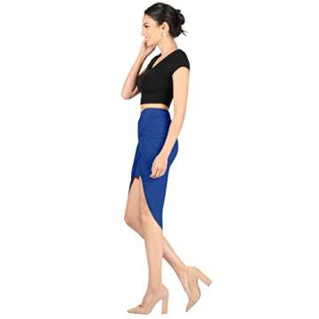 Simlu Womens Drape up Stretchy Asymmetrical High Low Short Mini Bodycon Pencil Skirt Royal Blue XX-Large