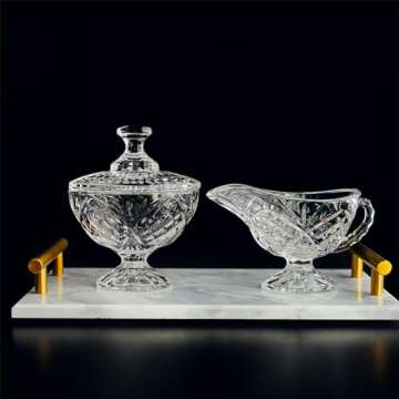 Crystal Cream and Sugar Set Glass Creamer Server Sugar Bowl with Lid Coffee Server Set Mother's Day Gifts for Women Mum Table Decortion for Home Wedding Party