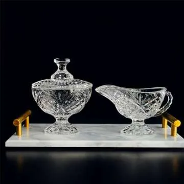 Crystal Cream and Sugar Set Glass Creamer Server Sugar Bowl with Lid Coffee Server Set Mother's Day Gifts for Women Mum Table Decortion for Home Wedding Party