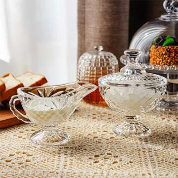 Crystal Cream and Sugar Set Glass Creamer Server Sugar Bowl with Lid Coffee Server Set Mother's Day Gifts for Women Mum Table Decortion for Home Wedding Party