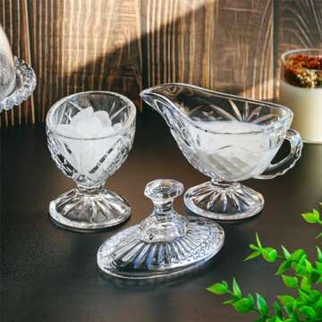 Crystal Cream and Sugar Set Glass Creamer Server Sugar Bowl with Lid Coffee Server Set Mother's Day Gifts for Women Mum Table Decortion for Home Wedding Party