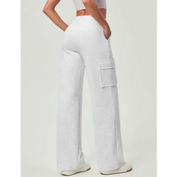 IUGA Fleece Cargo Sweatpants for Women Wide Leg Cargo Pants High Waisted Sweats Pants with Pockets B...