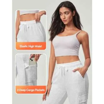 IUGA Fleece Cargo Sweatpants for Women Wide Leg Cargo Pants High Waisted Sweats Pants with Pockets Baggy Joggers Pants,Heather Cloud White,S