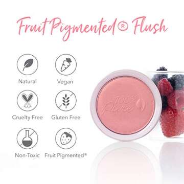 100% PURE Powder Blush (Fruit Pigmented), Chiffon, Soft Shimmery Finish, Nourishes Skin w/Rosehip Oil, Cocoa Butter, Natural Makeup (Soft Pink) - 1.81 oz