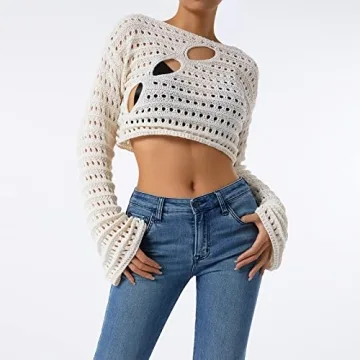 Women Crochet Knit Crop Tops - Versatile Fall Sweater