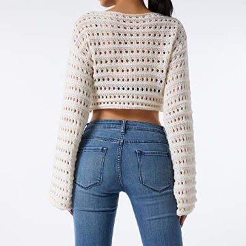 Women Crochet Knit Crop Tops - Versatile Fall Sweater