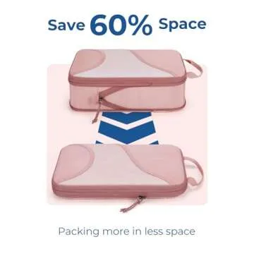 BAGSMART Compression Packing Cubes for Travel, 6 Set Travel Packing Cubes for Suitcases, Compression Suitcases Organizers Bag Set for Travel Essentials, Lightweight Packing Organizers Baby Pink